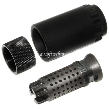 5KU 7.62 Taper Mount Flash Comp et Blast Shield Frein de Bouche Convient pour -14mm CCW sens antihoraire Canon Fusil Airsoft Noir