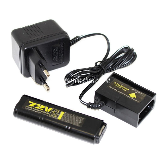 WELL 7.2V 450mAh Ni-MH Batterie et 220V EU Plug Chargeur Convient pour Vz61 Scorpion / MP7 / MAC10 / R2 / R4 AEG Airsoft