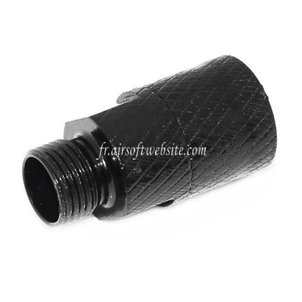 Airsoft Website Schalldämpferadapter (+11mm CW im Uhrzeigersinn auf -14mm CCW gegen den Uhrzeigersinn) mit Schraubenschlüssel, passend für WE GBB / DOUBLE BELL / KSC M9 Serienpistolen