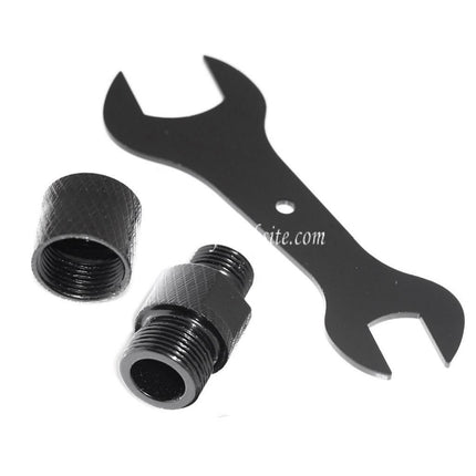 Airsoft Website Schalldämpferadapter (+11mm CW im Uhrzeigersinn auf -14mm CCW gegen den Uhrzeigersinn) mit Schraubenschlüssel, passend für WE GBB / DOUBLE BELL / KSC M9 Serienpistolen