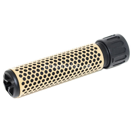 Airsoft Website 179mm 7 Pouces 5.56 Style QDC Silencieux avec Frein de Bouche Convient pour -14mm CCW sens antihoraire Canon Fusil Airsoft Tan/Noir