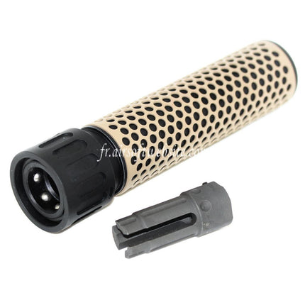 Airsoft Website 179mm 7 Pouces 5.56 Style QDC Silencieux avec Frein de Bouche Convient pour -14mm CCW sens antihoraire Canon Fusil Airsoft Tan/Noir