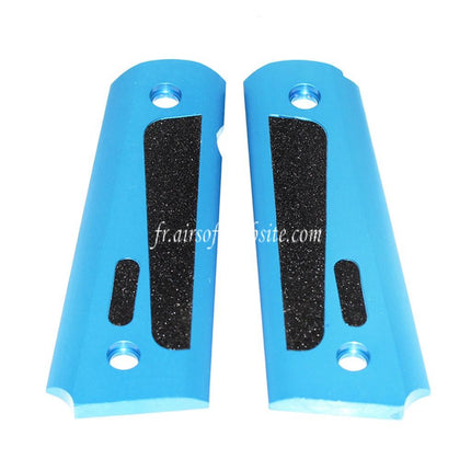 Airsoft Website CNC Aluminum Pointillé Poignée Couvre Convient pour Tokyo Marui M1911 / MEU Pistolet Bleu/Noir