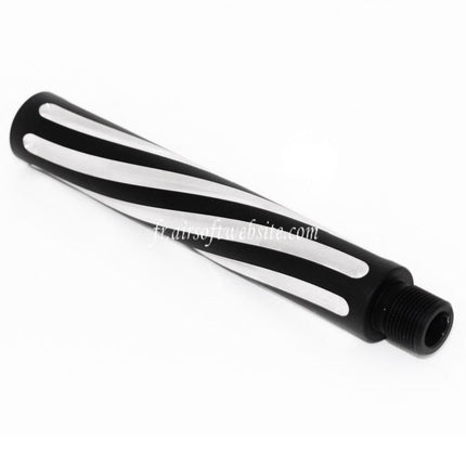Airsoft Website 4.5 Pouces Aluminium 2-Tone Spiral Fluted Canon Extérieur Extension Tube -14mm CCW sens antihoraire AEG GBB Noir/Argent