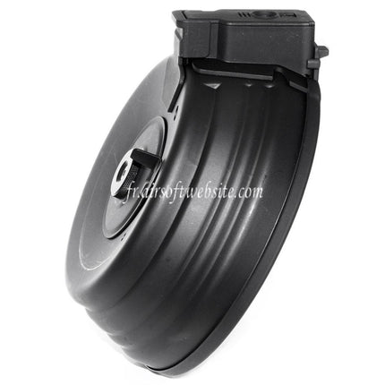 CYMA 2500 Schuss Stahlblech Verkabelt & Sound Control Elektrisches Trommelmagazin mit EU 220V Steckerladegerät Passend für AK Serie AEG Airsoft Gewehr Schwarz