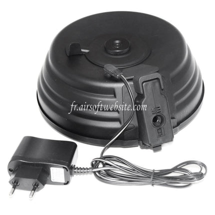 CYMA 2500 Schuss Stahlblech Verkabelt & Sound Control Elektrisches Trommelmagazin mit EU 220V Steckerladegerät Passend für AK Serie AEG Airsoft Gewehr Schwarz