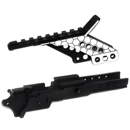 Armorer Works AW Pre-drilled HX Milieu Châssis avec Optique Montage et Rapide Chargement Poignée Convient pour AW WE Tokyo Marui Hi-Capa Série GBB Pistolet Airsoft Noir/Argent