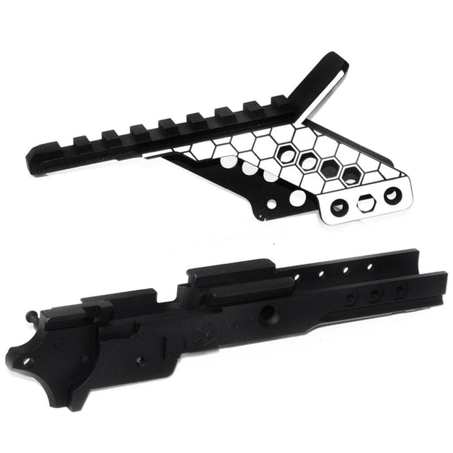 Armorer Works AW Pre-drilled HX Milieu Châssis avec Optique Montage et Rapide Chargement Poignée Convient pour AW WE Tokyo Marui Hi-Capa Série GBB Pistolet Airsoft Noir/Argent