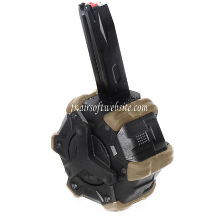 Armorer Works AW Custom 350 Billes Gaz Adaptive Chargeur Tambour Convient pour AW MB Série / KJW / WE (WE-TECH) / Tokyo Marui M9 M92 GBB Pistolet Airsoft