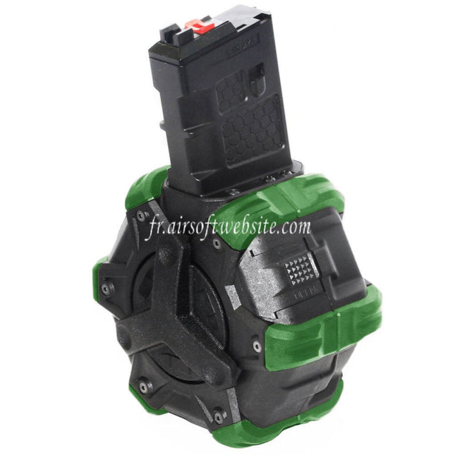 Armorer Works AW Custom 350 Billes Gaz Adaptive Chargeur Tambour Convient pour WE (WE-TECH) 'Open Bolt Type' L85 / SCAR-L / R5C / T65 / HK416 / AR M4 M16 GBB Fusil Airsoft