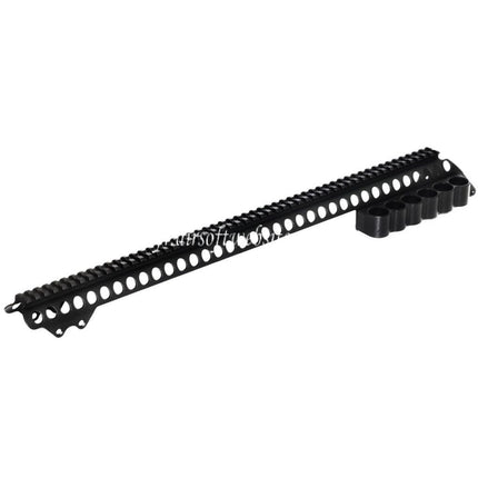 CYMA 537mm Aluminium Top Rail System mit 6-Schuss Magazintasche Passend für CYMA Tokyo Marui M870 Serie Airsoft Schrotflinte Schwarz