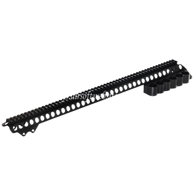 CYMA 537mm Aluminium Top Rail System avec 6-Cartouche Collecteur Sac Convient pour CYMA Tokyo Marui M870 Série Shotgun Airsoft Noir