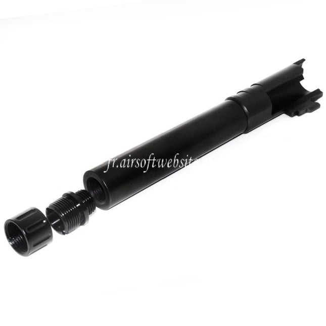 AIP 123mm/127mm Threaded Canon Extérieur avec Adaptor et Couvre Convient pour Tokyo Marui Hi-Capa 5.1 GBB Pistolet Airsoft Noir