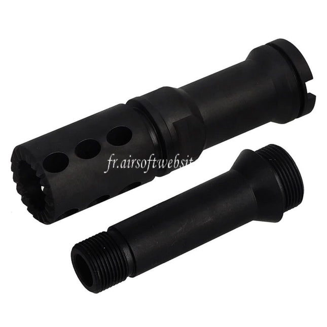 BBT CNC Acier Frein de Bouche avec Canon Extérieur Extension -14mm CCW sens antihoraire Convient pour VFC FN M249 Série GBB SMG Noir