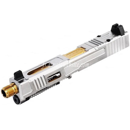 VFC CNC Edelstahl Fowler Industries MKII Komplettes oberes Schlitten-Lauf-Set passend für Elite Force VFC G17 Gen5 GBB Airsoft Pistole Silber