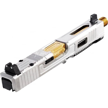 VFC CNC Edelstahl Fowler Industries MKII Komplettes oberes Schlitten-Lauf-Set passend für Elite Force VFC G17 Gen5 GBB Airsoft Pistole Silber