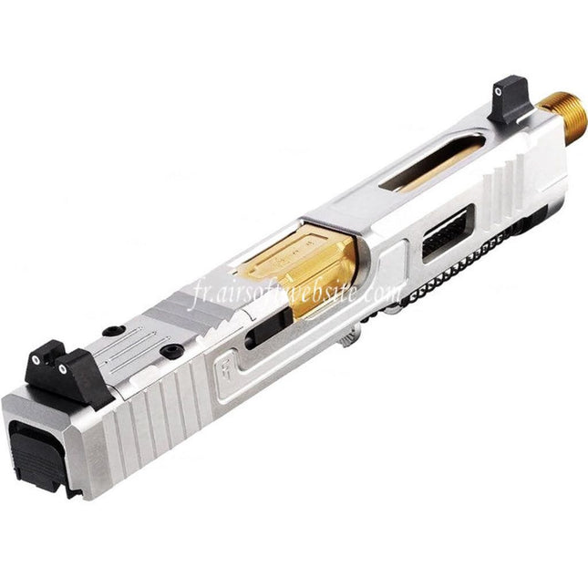 VFC CNC Acier Inoxydable Fowler Industries MKII Complète Haut Glissière Canon Set Convient pour Elite Force VFC G17 Gen5 GBB Pistolet Airsoft Argent
