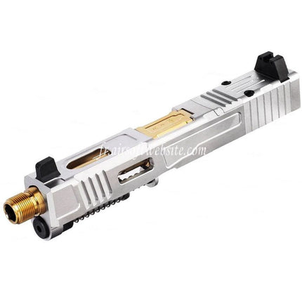 VFC CNC Edelstahl Fowler Industries MKII Komplettes oberes Schlitten-Lauf-Set Passend für Elite Force VFC G19X G45 GBB Airsoft Pistole Silber