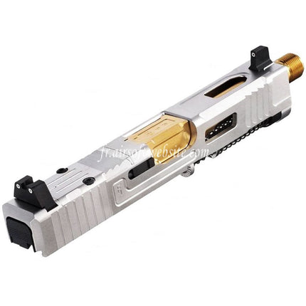 VFC CNC Edelstahl Fowler Industries MKII Komplettes oberes Schlitten-Lauf-Set Passend für Elite Force VFC G19X G45 GBB Airsoft Pistole Silber